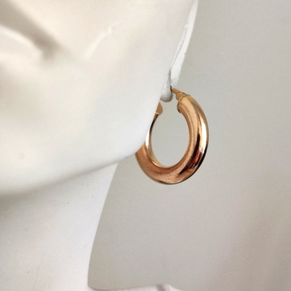 Gold over Silver 925 Puffed Hoops Earrings